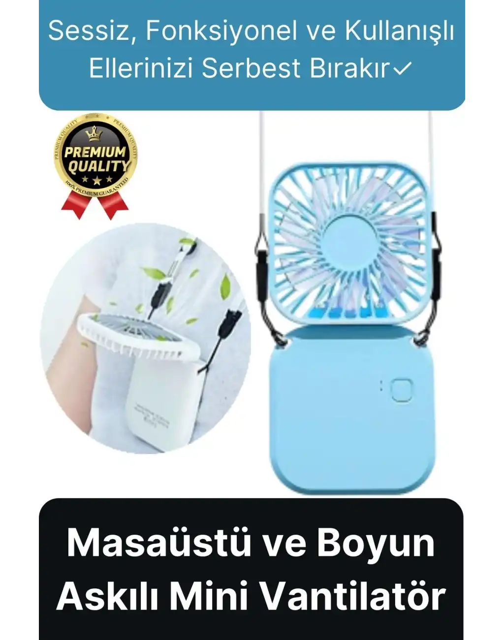 Çok Fonksiyonlu Taşınabilir Sessiz Serinletici Şarjlı Fan Masaüstü Ve Boyun Askılı Mini Vantilatör