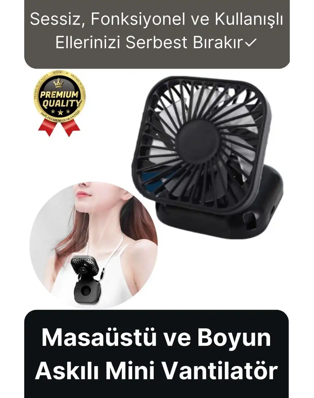 Çok Fonksiyonlu Taşınabilir Sessiz Serinletici Şarjlı Fan Masaüstü Ve Boyun Askılı Mini Vantilatör