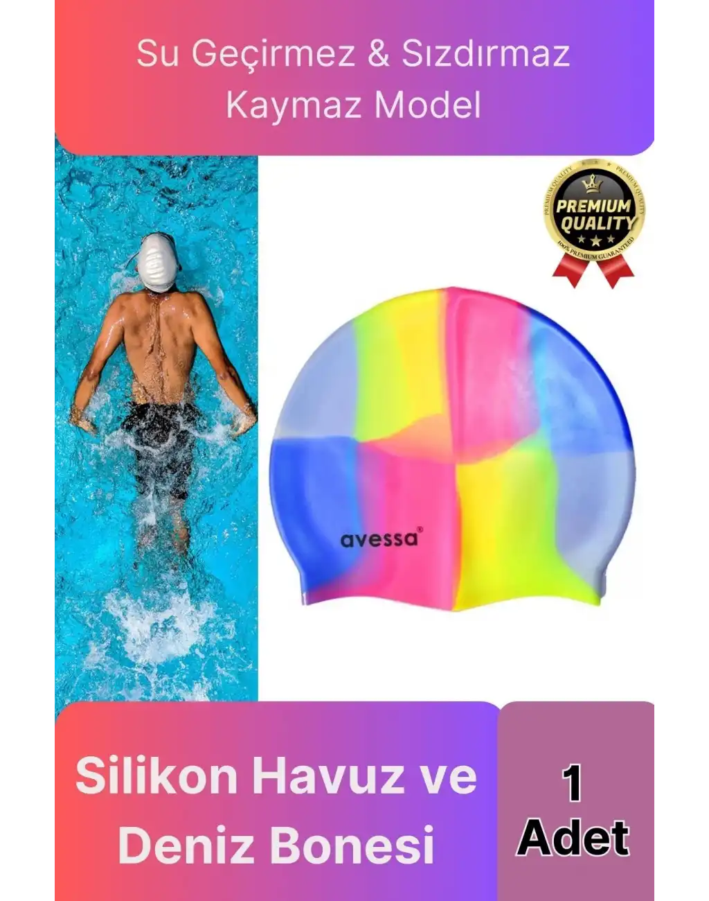 Çok Renkli  Su Geçirmez Sızdırmaz Kaymaz Elastik Yüzme  Silikon Deniz Havuz Yüzme Bonesi