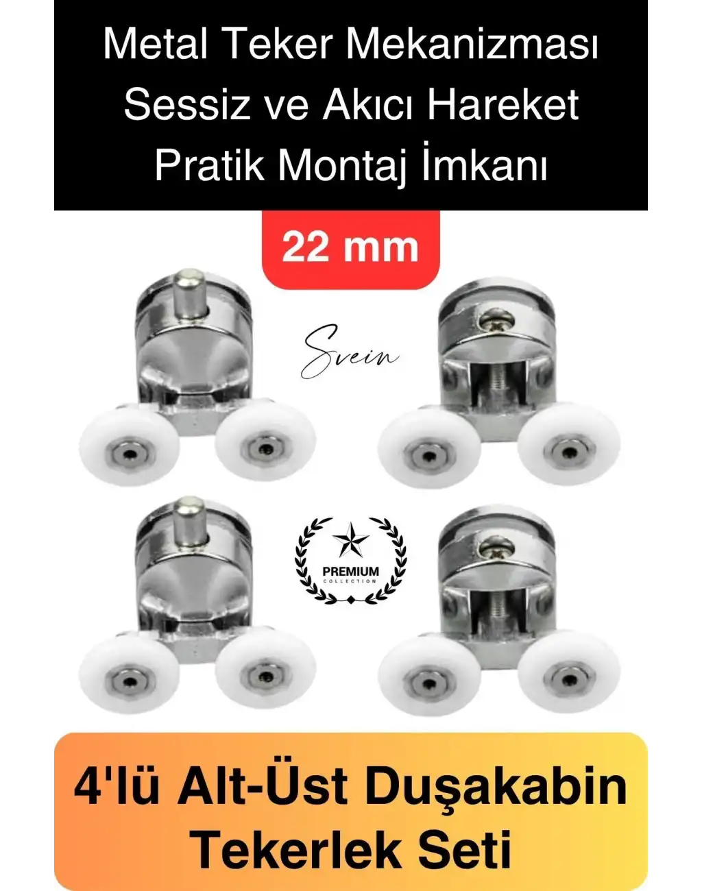 Dayanıklı Duşakabin Tekerleği Alt Üst Sürgülü Cam Kabin Krom Görünümlü Plastik Gövdeli 4lü Set