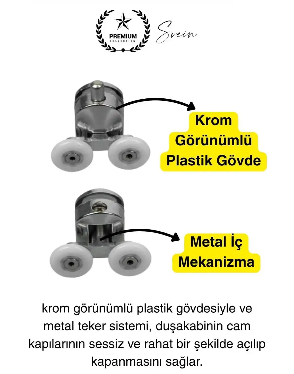 Dayanıklı Duşakabin Tekerleği Alt Üst Sürgülü Cam Kabin Krom Görünümlü Plastik Gövdeli 4lü Set