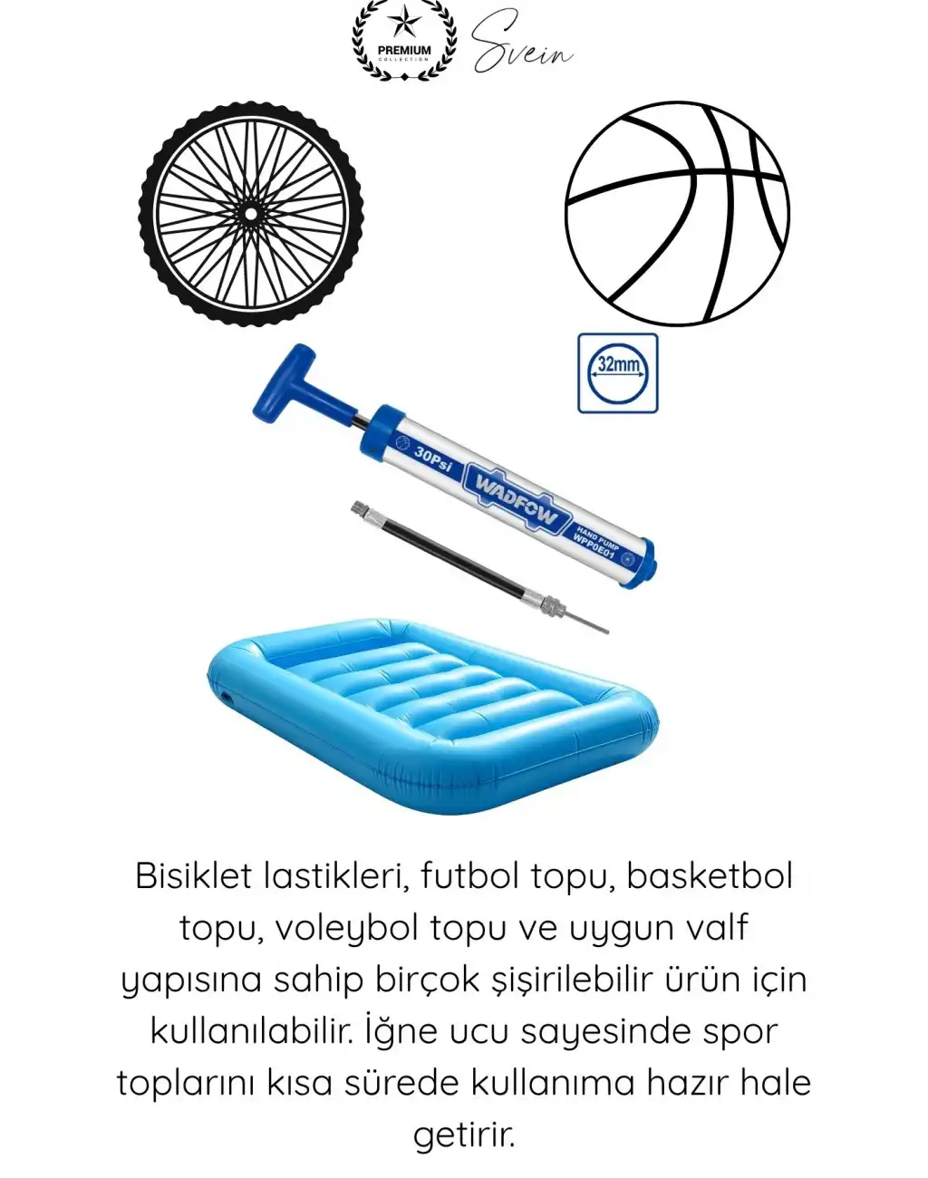 #ElPompası Metal El Tipi Hava Pompası 30 PSI Mini Bisiklet Lastik Top Şişirme Pompası Alüminyum Gövdeli İğne Uçlu Manuel Taşınabilir Futbol Basketbol Voleybol Araç Kamp Spor Pompası