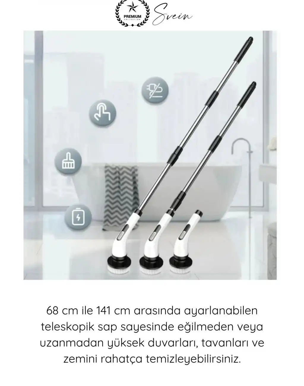 #Fırça Teleskopik Saplı Şarjlı Banyo Mutfak 7 in 1 Kablosuz Elektrikli Temizlik Fırçası Seti USB Şarjlı Döner Temizlik Fırçası Fayans Küvet Lavabo Araç Temizlik Cihazı