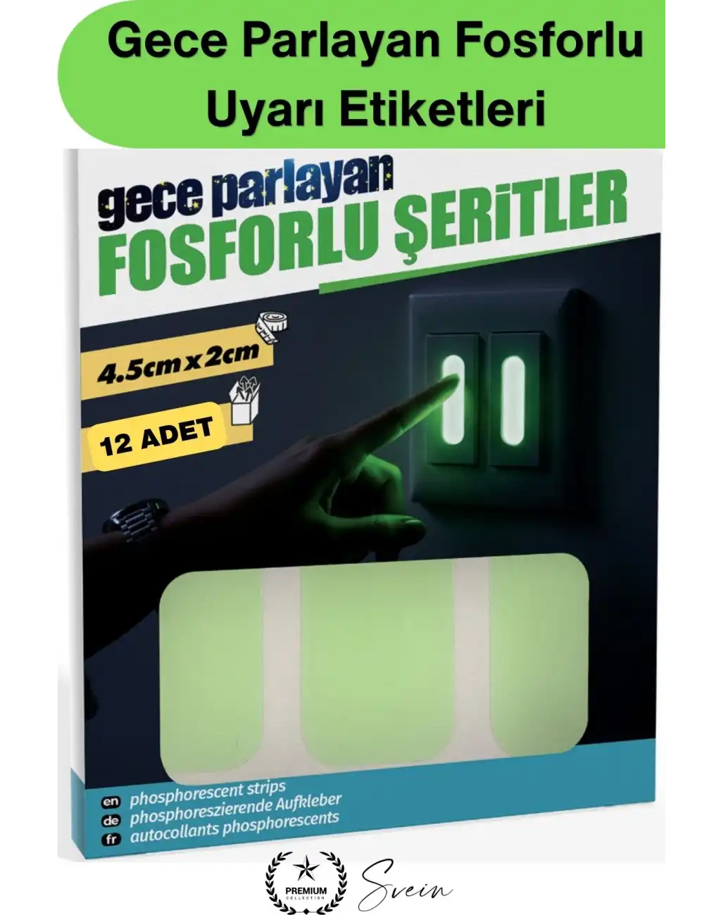 #FosforluBant Gece Parlayan Fosforlu Uyarı Etiketleri 12 Adet Kendinden Yapışkanlı Şerit Priz Elektrik Anahtarı Düğme Merdiven Acil Yönlendirme Karanlık Görünürlük Güçlü Yapışkan 4.5x2 cm