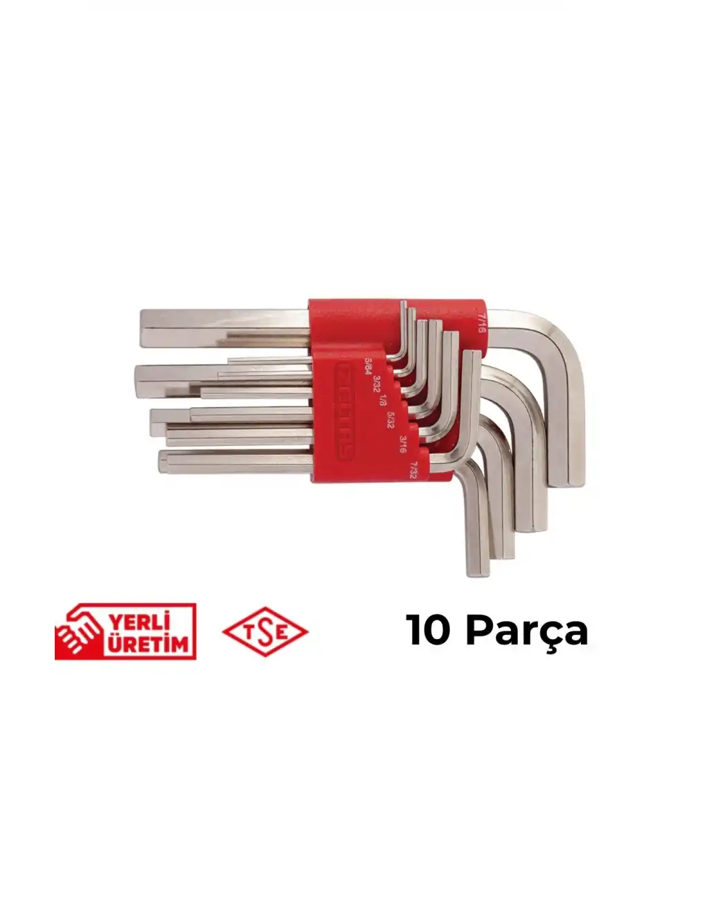 İzeltaş Allen Anahtar Takımı Altı Köşe SAE 10 Parça Paslanmaz Yamulmaz Sağlam Çelik Uzun Ömürlü Alyan Seti