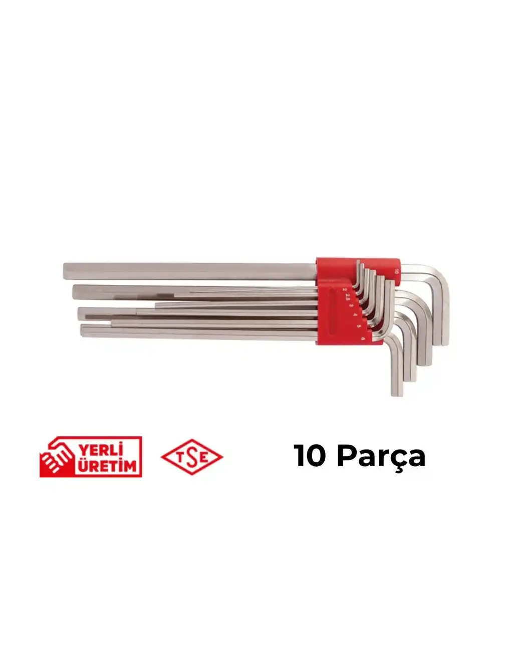 İzeltaş Allen Anahtar Takımı Altı Köşe Uzun Boy 10 Parça Paslanmaz Yamulmaz Sağlam Çelik Uzun Ömürlü Alyan Seti