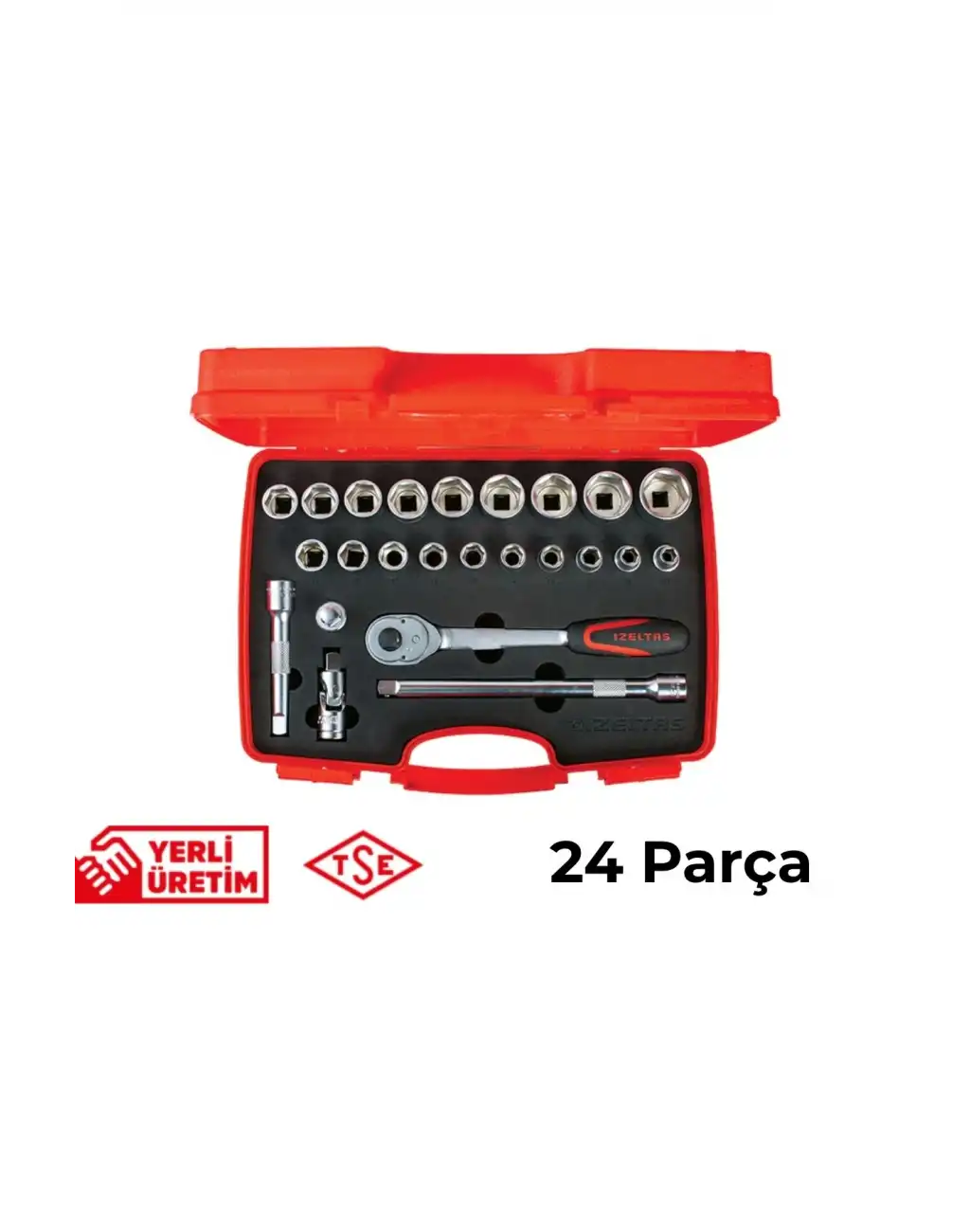 İzeltaş Altı Köşe Lokma Anahtar Takımı 1/2 İnç 24 Parça Cırcırlı Paslanmaz Çelik Uzun Ömürlü Çok Amaçlı Tamir Seti Bits Uç Profesyonel