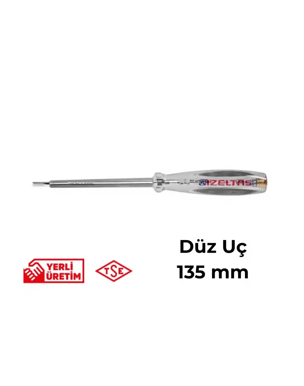 İzeltaş Elektrik Kontrol Kalemi Düz Uçlu 135 mm Elektrikçi Profesyonel Paslanmaz Çelik Güvenli Sağlam Uzun Ömürlü Priz Ölçüm Tornavidası