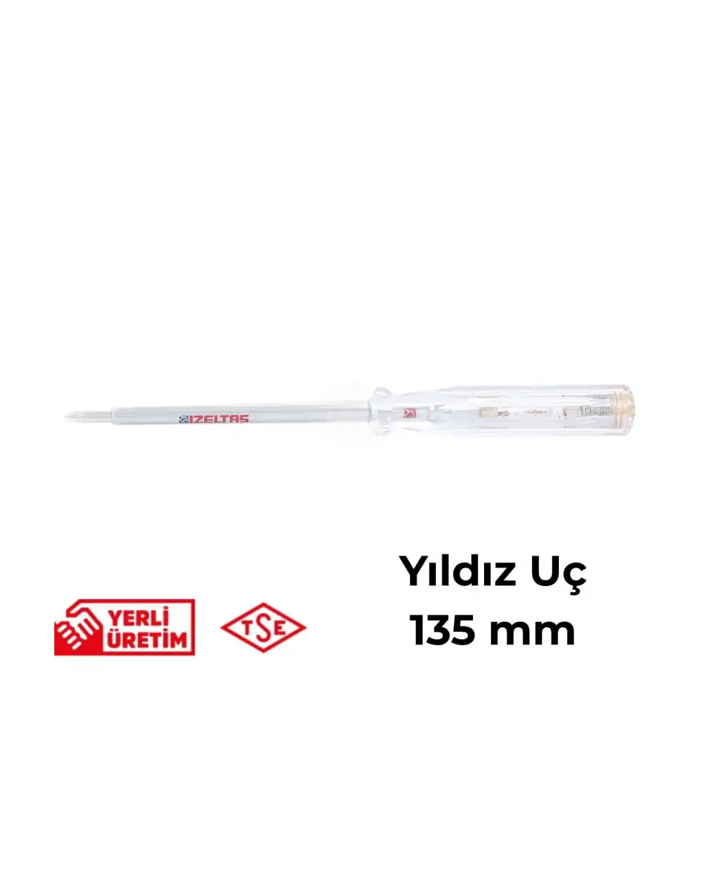 İzeltaş Elektrik Kontrol Kalemi Yıldız Uçlu 135 mm Elektrikçi Profesyonel Paslanmaz Çelik Güvenli Sağlam Uzun Ömürlü Priz Ölçüm Tornavidası