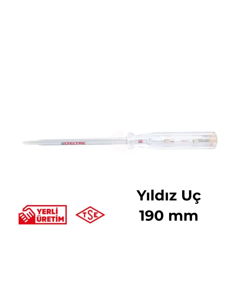İzeltaş Elektrik Kontrol Kalemi Yıldız Uçlu 190 mm Elektrikçi Profesyonel Paslanmaz Çelik Güvenli Sağlam Uzun Ömürlü Priz Ölçüm Tornavidası