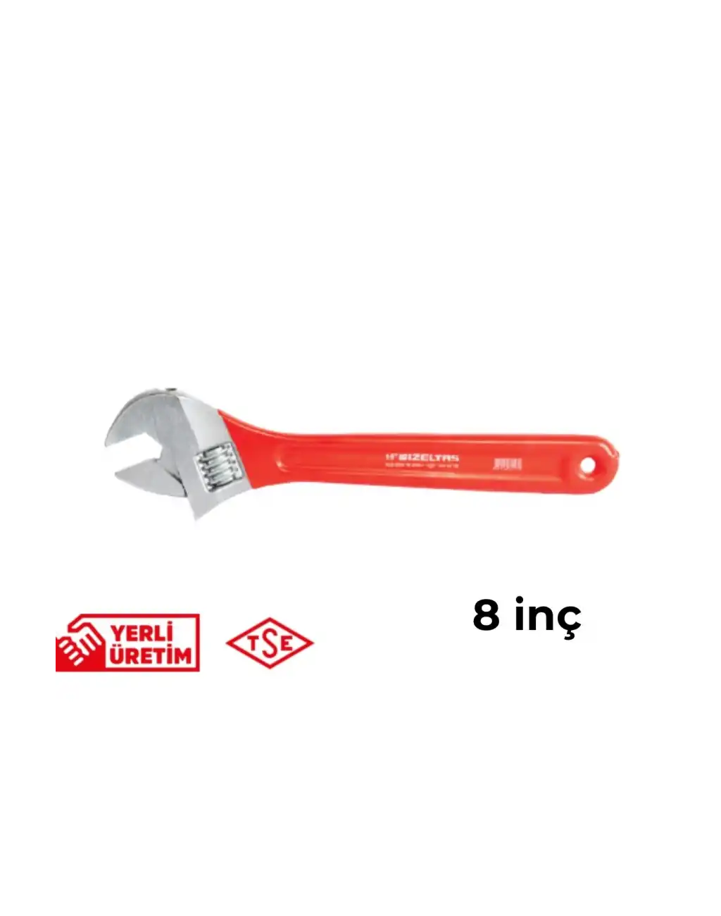 İzeltaş Kurbağacık Anahtar 8 İnç Uzun Ömürlü Ergonomik Saplı Sağlam Paslanmaz Çelik Çok Amaçlı Profesyonel Kullanım İngiliz Anahtarı