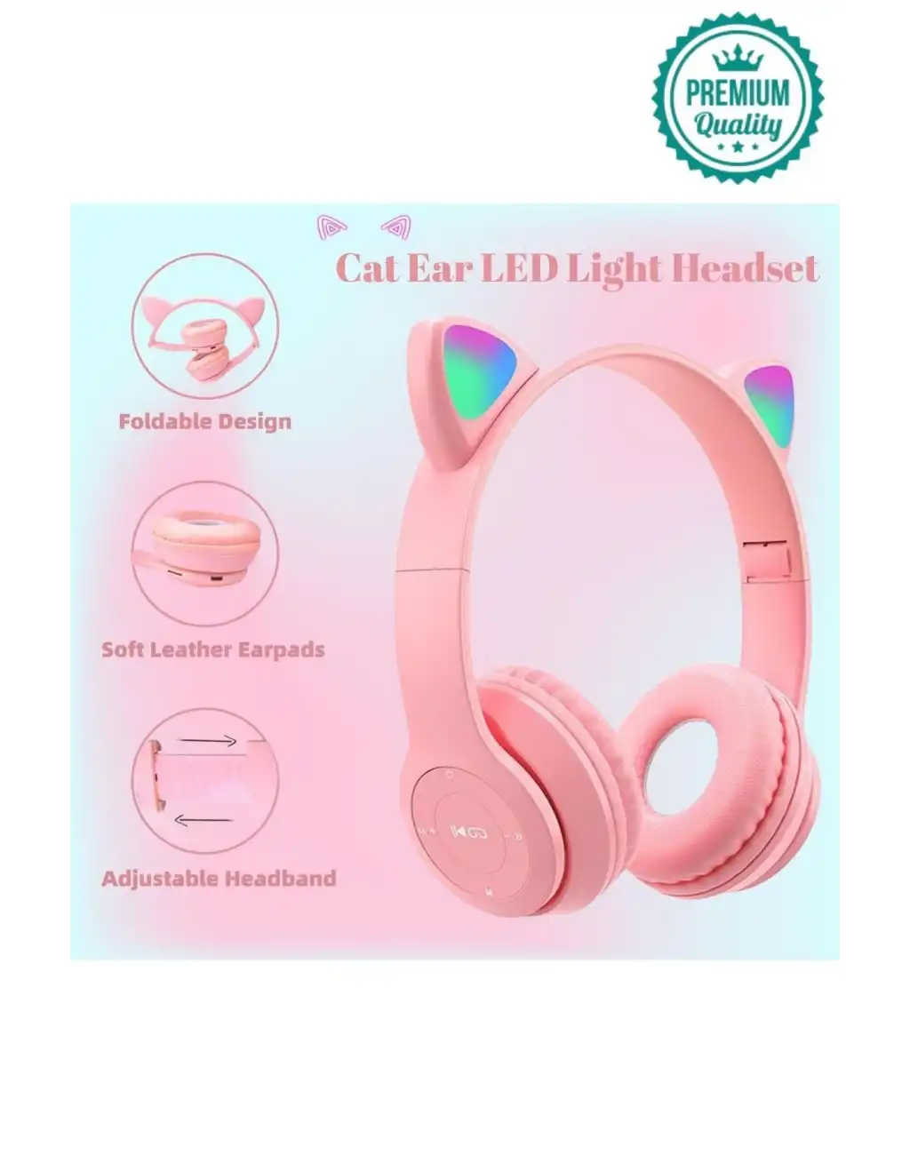 Kablosuz Gürültü Engelleyen Bluetooth Işıklı Mikrofonlu Kedi Kulaklı Sevimli Oyun Müzik Kulaklığı