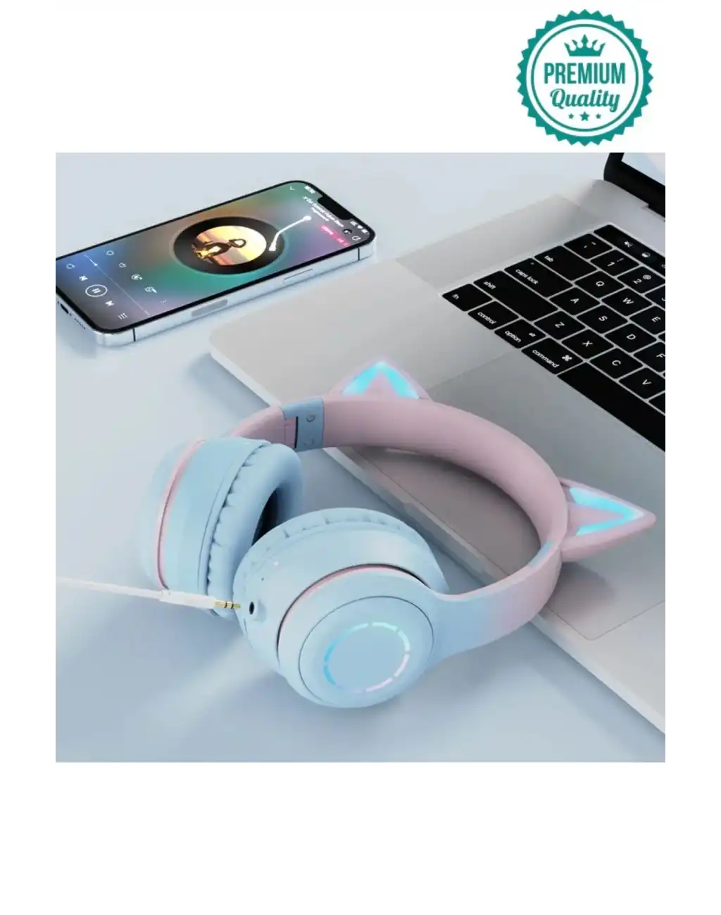 Kablosuz Gürültü Engelleyen Bluetooth Işıklı Mikrofonlu Kedi Kulaklı Sevimli Oyun Müzik Kulaklığı