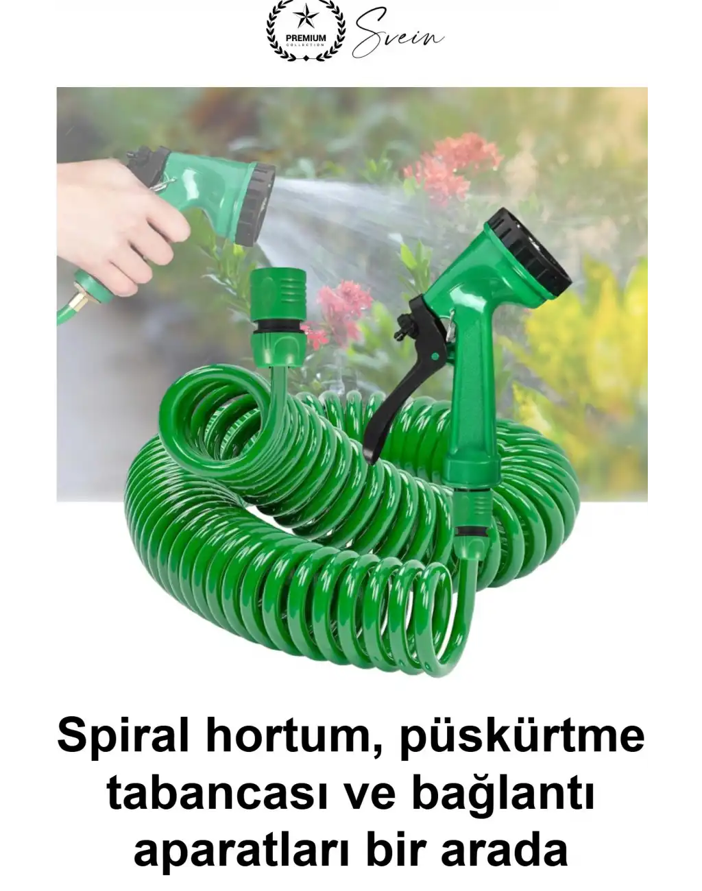 15 Metre Spiral Bahçe Hortumu Otomatik Toparlanan Esnek Hafif Dayanıklı Dolaşmayan Kıvrılmaz Bükülmez Çok Modlu Fonksiyonel Püskürtme Tabancalı Set Araç Yıkama Sulama Teras Zemin Temizlik Dış Mekan