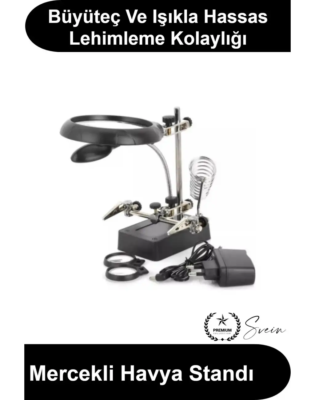 #HavyaStandı Mercekli Büyüteçli Havya Tutucu Işıklı Lehim Altlığı Elektronik Tamir Klipsli Üçüncü El Hassas Montaj Aparatı Metal Adaptörlü Saat Mücevher Maket Hobi Lehimleme Seti Devre Kartı Onarım