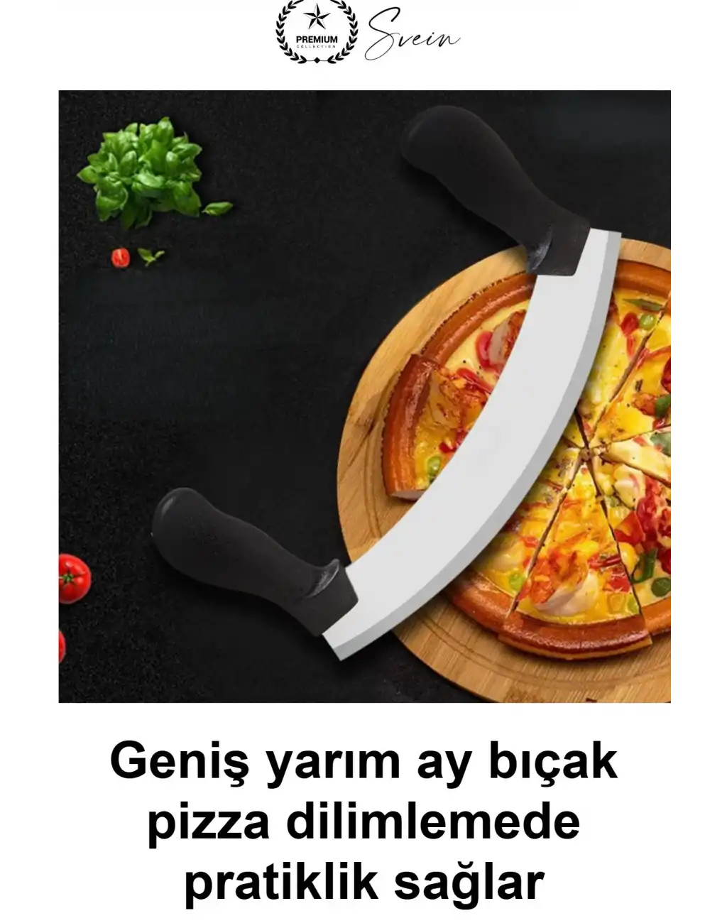 Yarım Ay Satır Kıyma Bıçağı Paslanmaz Çelik 25.5 cm Çift Saplı Sebze Doğrama Yeşillik Maydanoz Soğan Sarımsak Et Kıyıcı Pizza Dilimleme Kesici Mutfak Zırhı Bakalit Sap Bulaşık Makinesinde Yıkanabilir