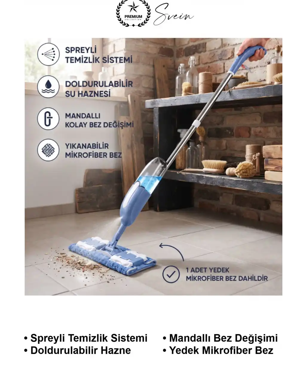 #SpreyliMop Spreyli Mop Doldurulabilir Su Hazneli Yedek Mikrofiber Bezli Mandallı Paspas Seti Parke Seramik Fayans Mermer Zemin Temizleyici Pratik Ergonomik Ev Ofis Temizlik Aparatı Metal Saplı
