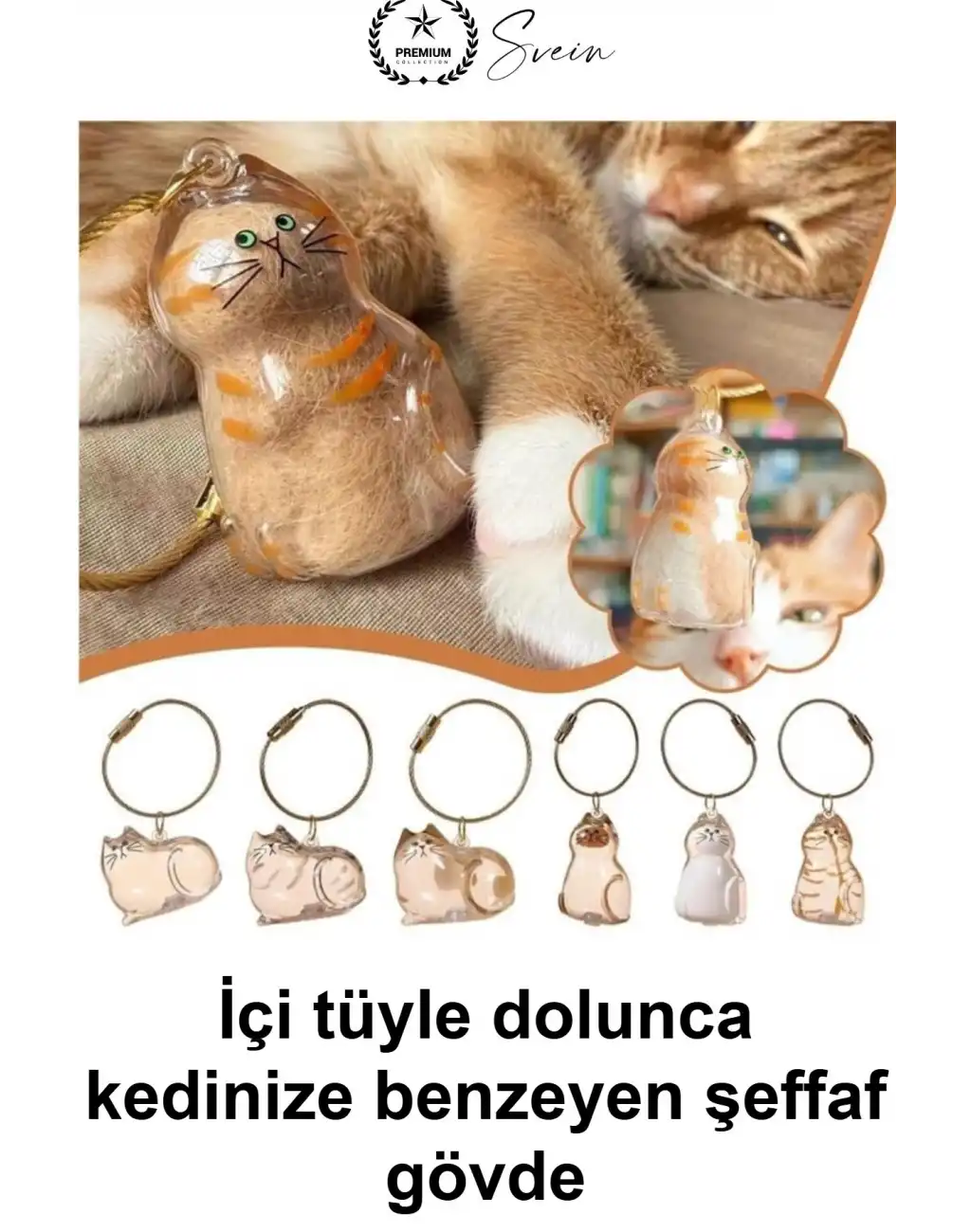 #KediAnahtarlığı Kedi Figürlü Şeffaf Anı Anahtarlığı Tüy Saklama Hazneli Hatıra Aksesuarı Evcil Hayvan Sahibine Anlamlı Hediye Çanta Süsü Akrilik Metal Halkalı Sevimli Tasarım Karışık Model 4-6 cm