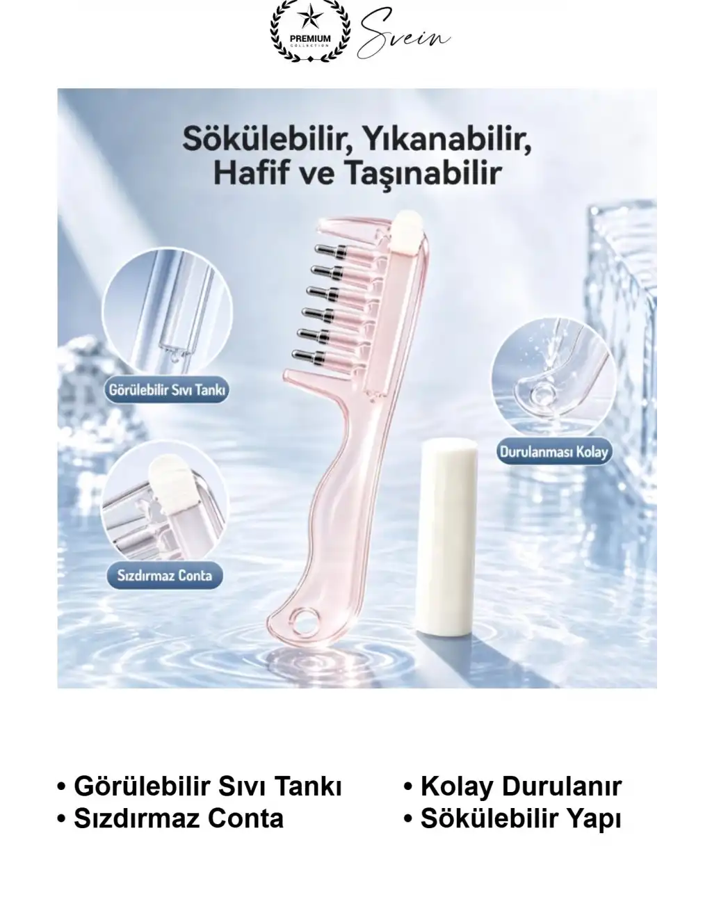 Saç Bakım Yağı Uygulama Tarağı Serum Aplikatörü Yeniden Doldurulabilir Hazneli Sızdırmaz Contalı Kafa Derisi Masajı Şeffaf Pembe Taşınabilir Yıkanabilir Besleyici Sıvı Dağıtıcı Kompakt Model