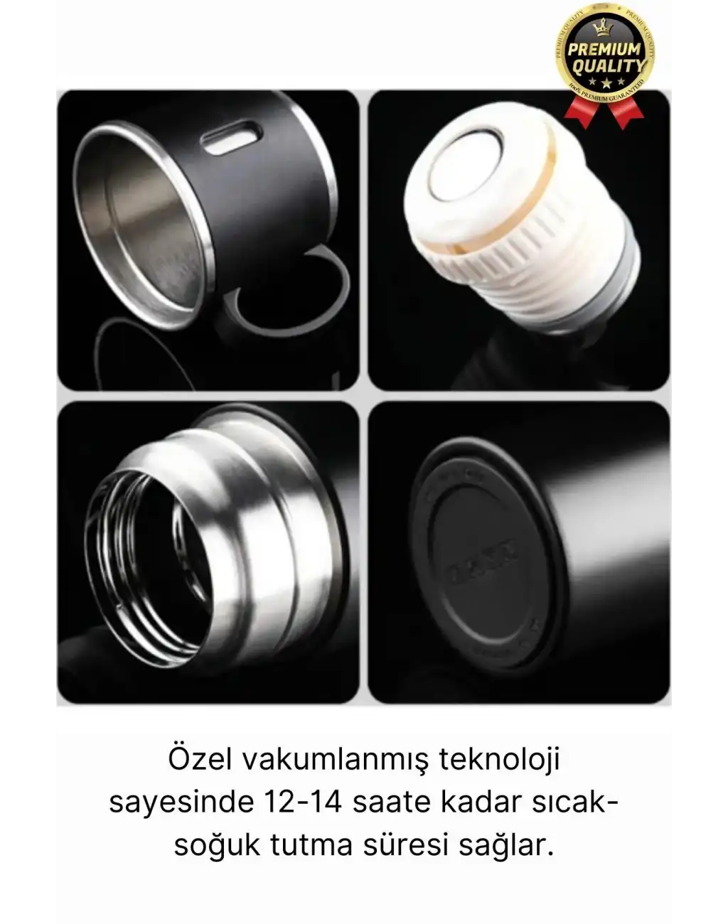 Kaliteli Paslanmaz Çelik Çift Katmanlı Sıcak Soğuk 3 Bardaklı Vakumlu Termos Çanta Hediyeli 550 Ml