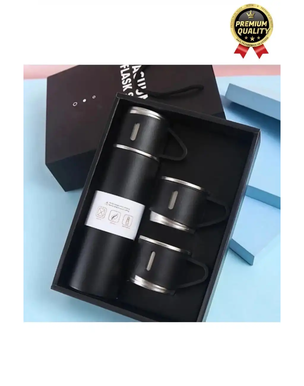 Kaliteli Paslanmaz Çelik Çift Katmanlı Sıcak Soğuk 3 Bardaklı Vakumlu Termos Çanta Hediyeli 550 Ml