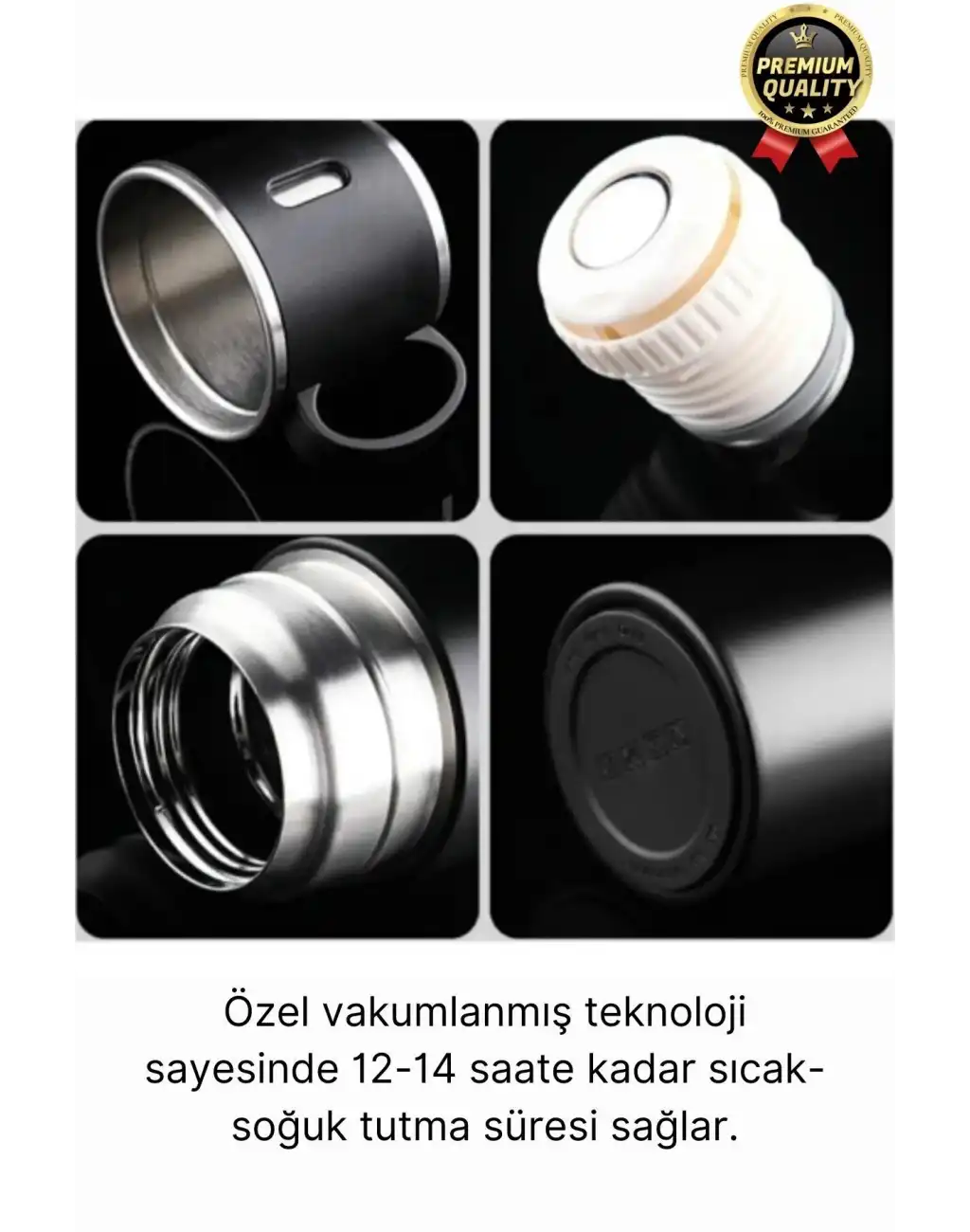 Kaliteli Paslanmaz Çelik Çift Katmanlı Sıcak Soğuk 3 Bardaklı Vakumlu Termos Çanta Hediyeli 550 Ml