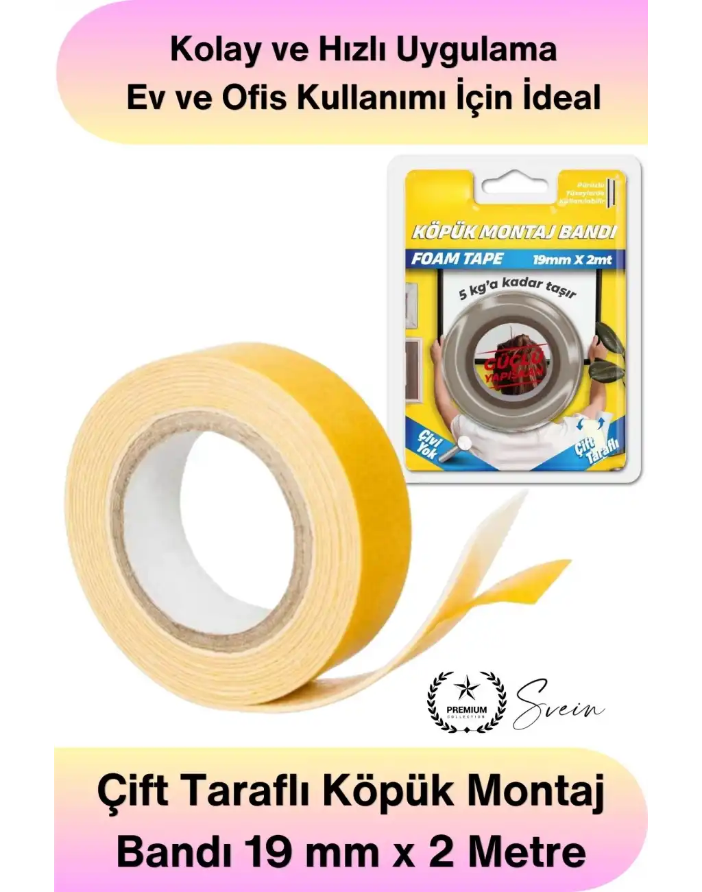 #KöpükBant 5 Kg Çift Taraflı Köpük Montaj Bandı 19mm 2 Metre Güçlü Yapışkan Duvar Bant Beyaz Çerçeve Ayna Poster Dekorasyon Sabitleme Vida Gerektirmeyen İç Mekan Yapıştırma Aparatı