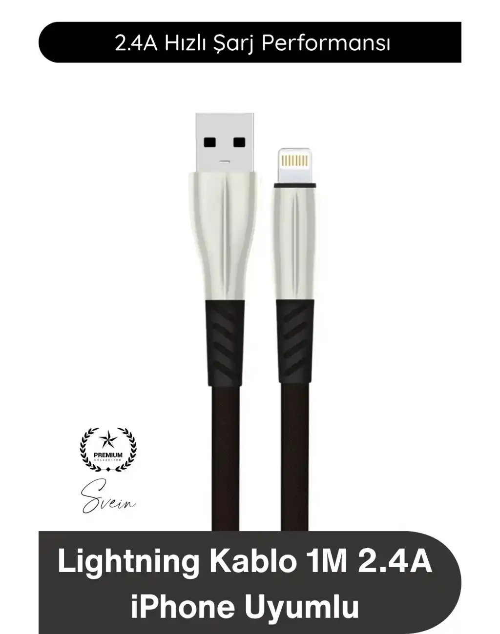 #Lightning S89 Lightning Kablo 1M 2.4A iPhone Uyumlu Metal Uçlu Naylon Örgü Yassı Tasarım Hızlı Şarj Veri Aktarım Dayanıklı Apple Telefon Tablet Powerbank Siyah Premium Şarj Kablosu