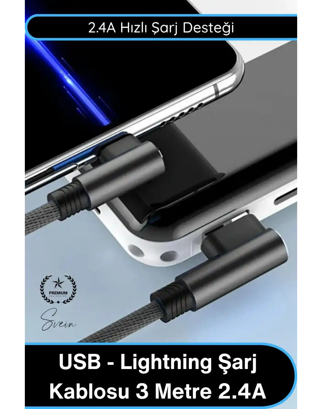 #Lightning USB Lightning Şarj Kablosu 3 Metre 2.4A Hızlı Şarj Veri Aktarım Siyah Dayanıklı Uzun Kablo iPhone iPad Uyumlu Güçlendirilmiş Esnek Kırılmaya Dirençli Bağlantı Aksesuarı
