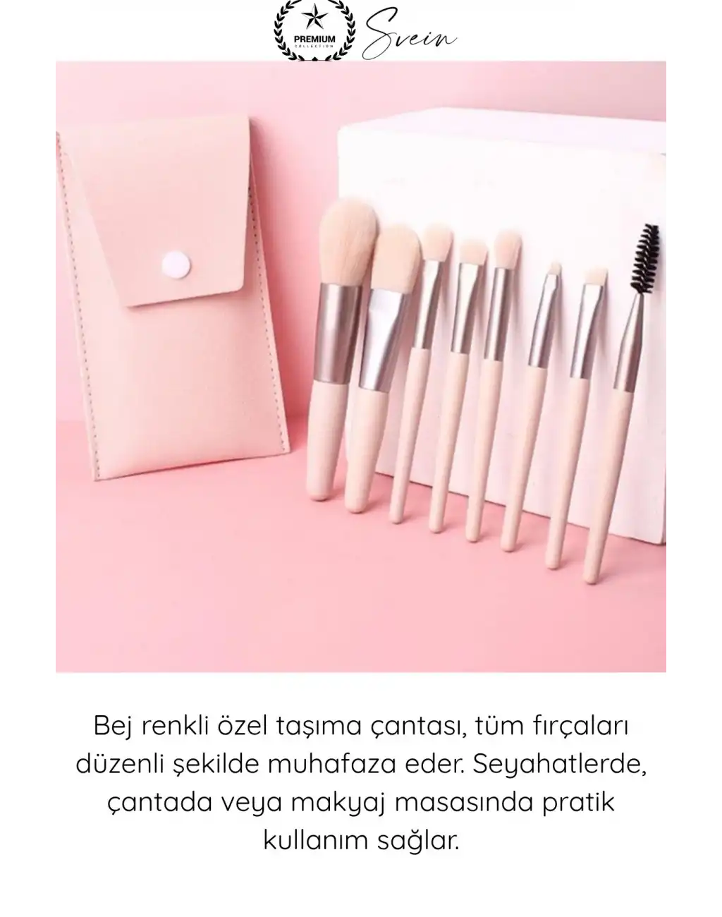 #MakyajFırça Çantalı 8li Bej Renkli Makyaj Fırça Seti Profesyonel Yumuşak Sentetik Kıllı Pudra Fondöten Allık Far Kontür Karıştırma Fırçaları Seyahat Kozmetik Fırça Takımı
