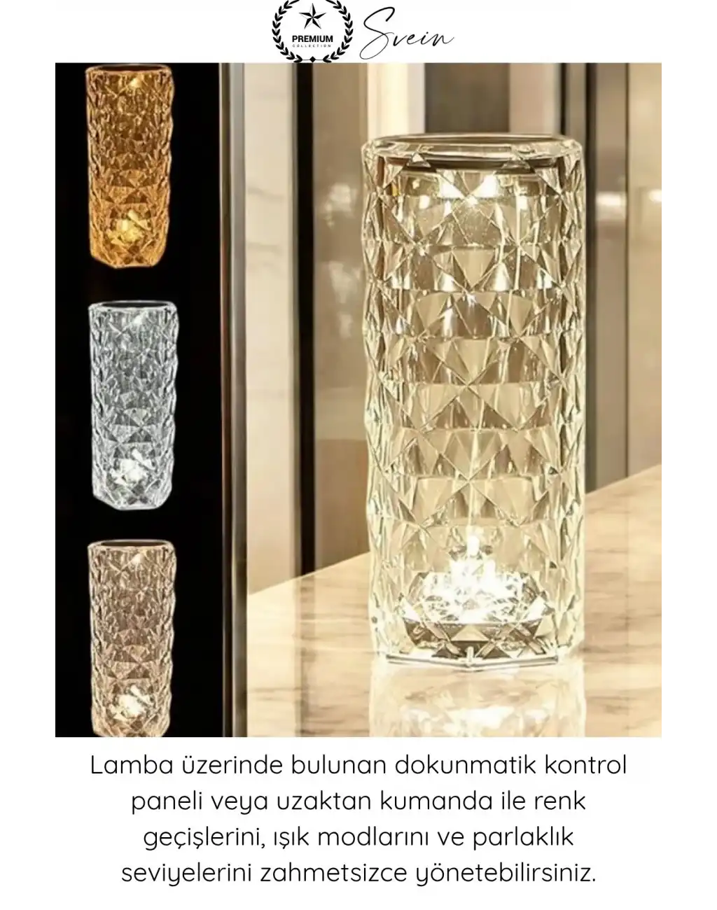 #MasaLamba Dokunmatik Kristal Gece Lambası RGB LED Masa Lambası Uzaktan Kumandalı Şarjlı Dekoratif Abajur Renk Değiştiren Dokunmatik Gece Işığı Hediyelik Aydınlatma