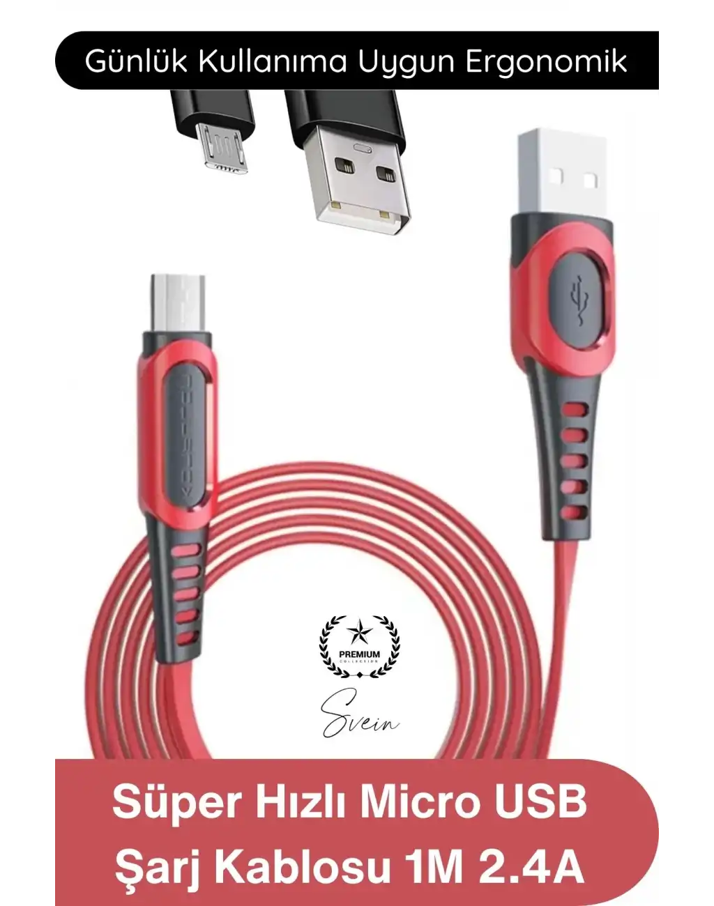 #MicroUSB Süper Hızlı DC01 Micro USB Şarj Kablosu 1M 2.4A Hızlı Veri Aktarım Android Telefon Tablet Powerbank Uyumlu Dayanıklı Bakır İletken Kırmızı Senkronizasyon Enerji Bağlantı Aksesuarı