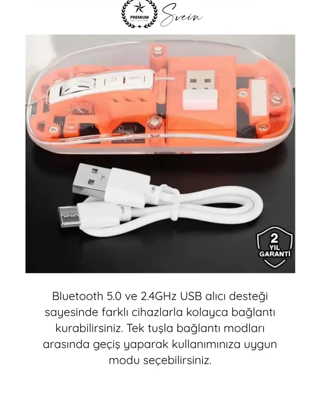 #Mouse Şeffaf Premium Kablosuz Mouse Bluetooth 5.0 2.4GHz Çift Modlu Sessiz Optik Fare USB Alıcılı Şarjlı Ergonomik Dizüstü Bilgisayar Tablet PC Uyumlu Rahat Uzun Ömürlü Dayanıklı