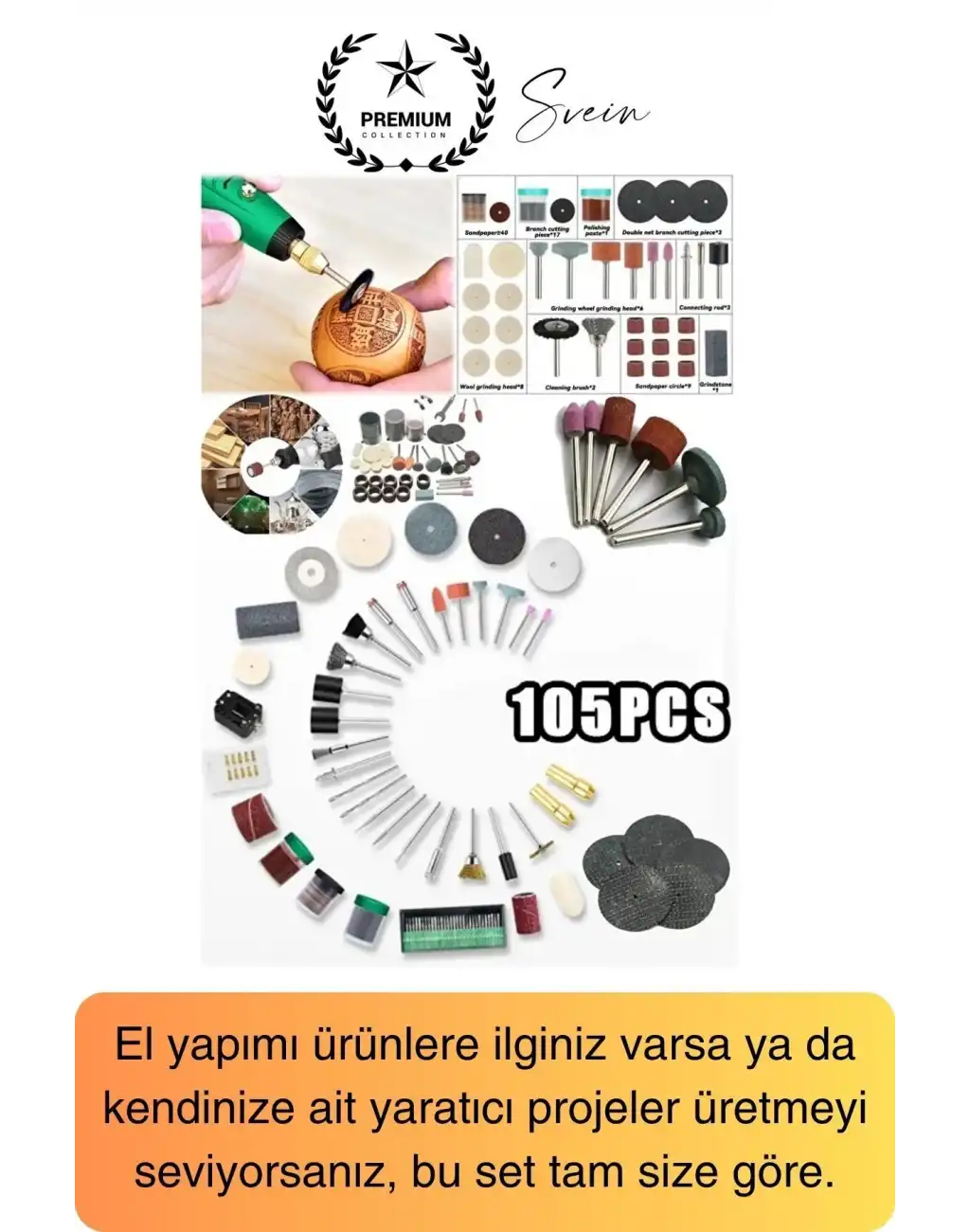 Premium 105 Parça Hobi Gravür Taşlama Ucu Mini Metal Ahşap Oyma Seti Parlatma Zımparalama Fırçalama
