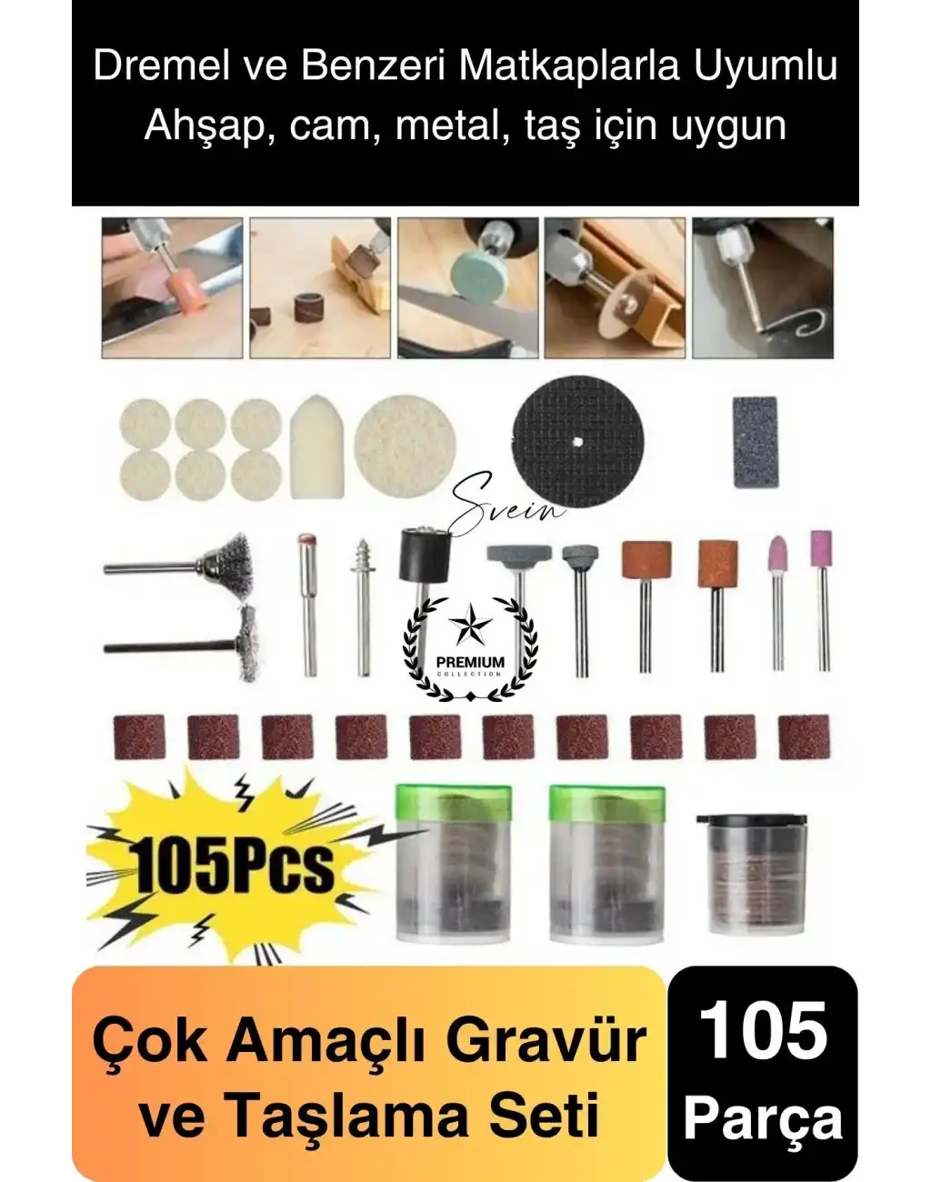 Premium 105 Parça Hobi Gravür Taşlama Ucu Mini Metal Ahşap Oyma Seti Parlatma Zımparalama Fırçalama