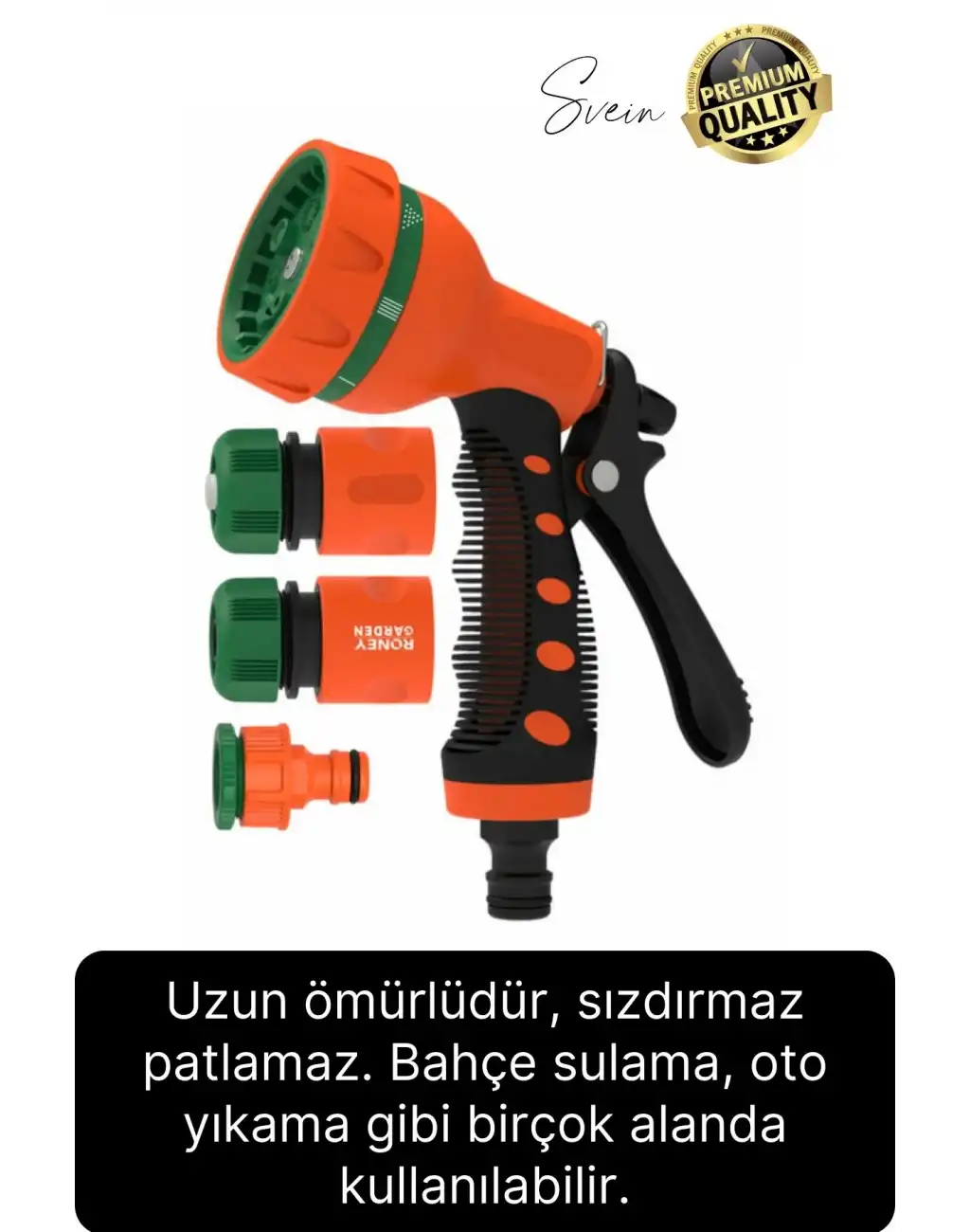 Premium 8 Fonksiyonlu Adaptörlü Yüksek Basınçlı Kopmaz Sulama Tabancası Bahçe Araba Yıkama Tazikli