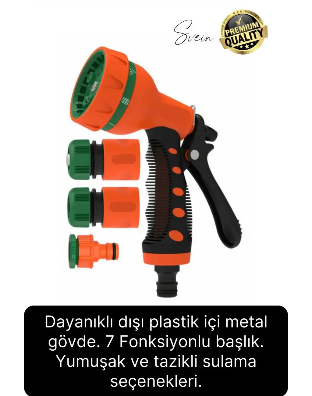 Premium 8 Fonksiyonlu Adaptörlü Yüksek Basınçlı Kopmaz Sulama Tabancası Bahçe Araba Yıkama Tazikli