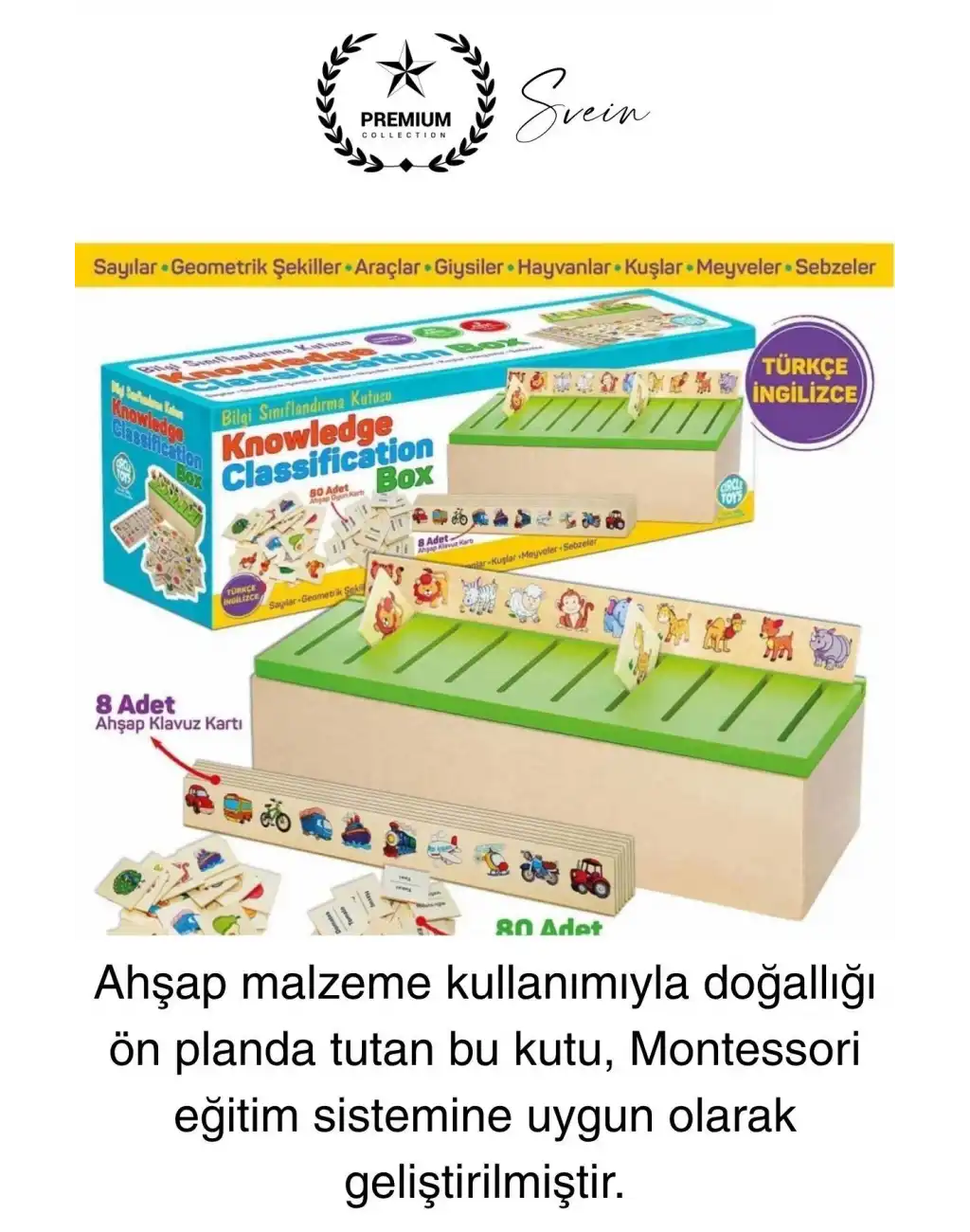 Premium Ahşap Bilgi Sınıflandırma Kutusu Zeka Geliştiren Eğitici Öğretici Çocuk Oyuncak El Beceri