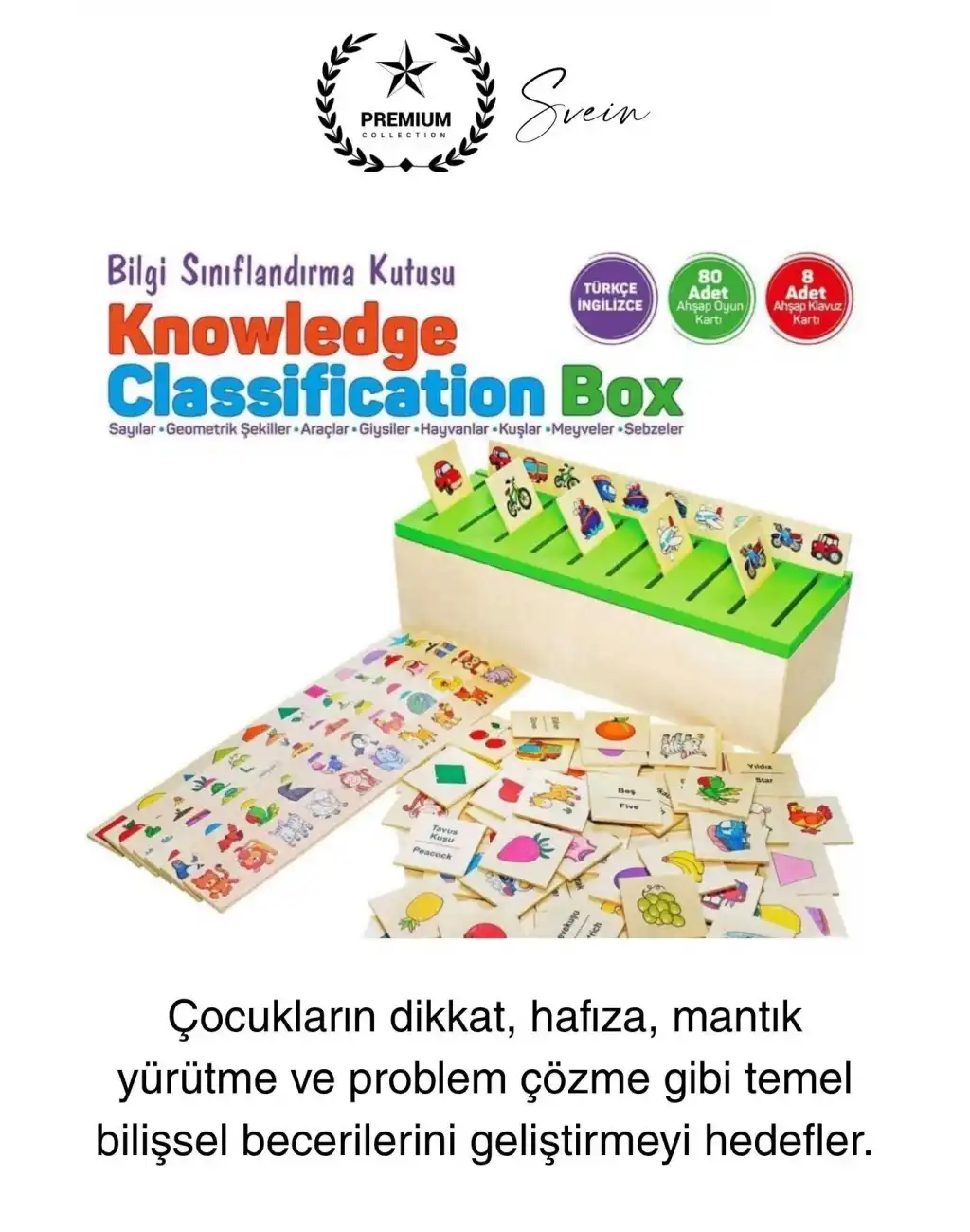 Premium Ahşap Bilgi Sınıflandırma Kutusu Zeka Geliştiren Eğitici Öğretici Çocuk Oyuncak El Beceri