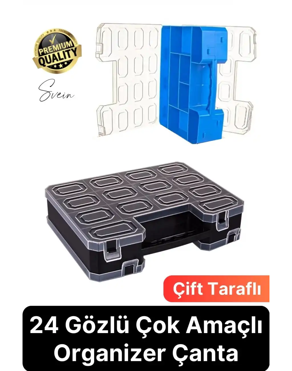 Premium Çift Taraflı Vida Çivi Balıkçı Malzeme Organizer Çanta 22 Gözlü Bölmeli Şeffaf Kilitli Kapak