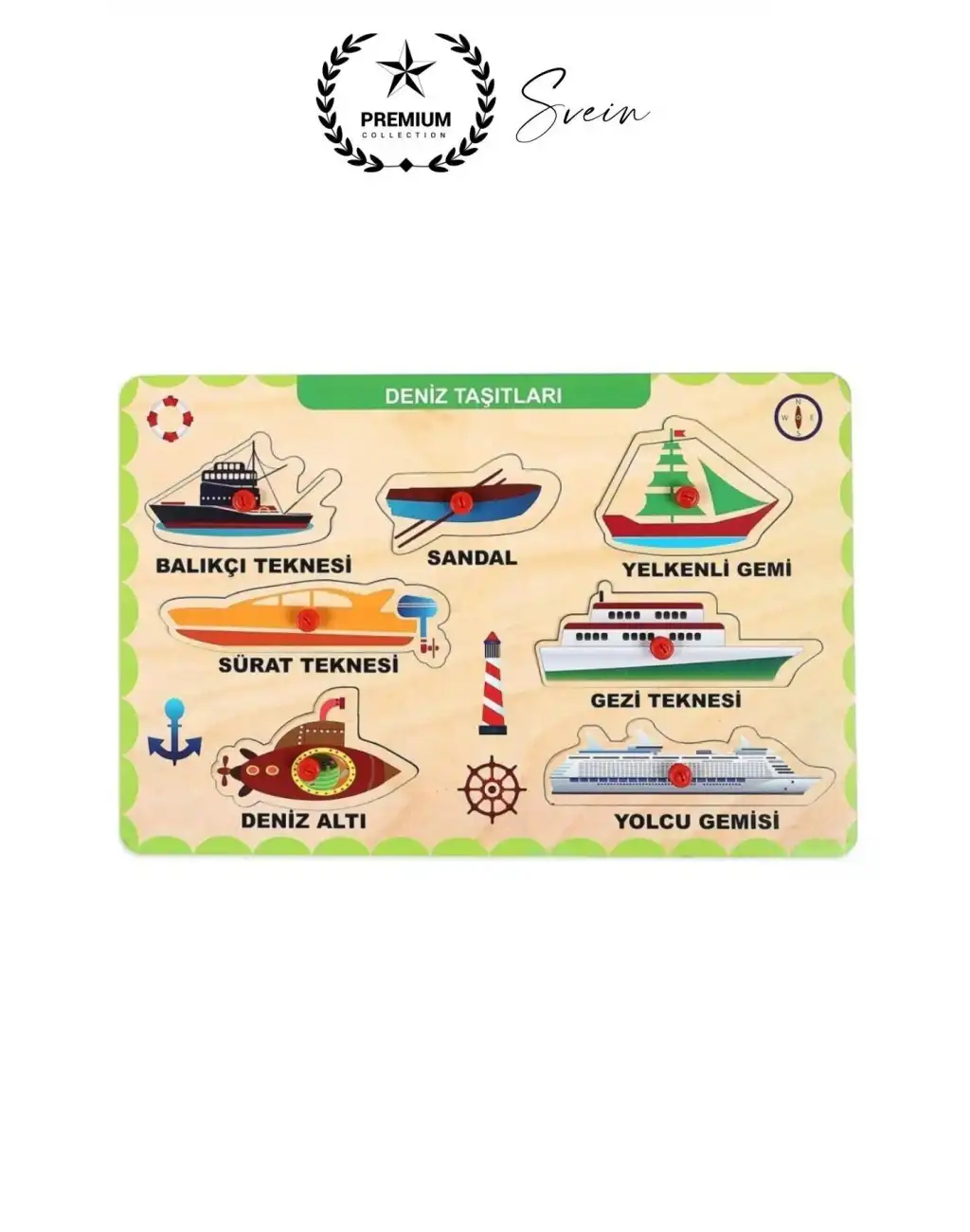 Premium Deniz Taşıtları Ahşap Bul Tak Puzzle Eğitici Oyuncak Tutmalı Motor Becerisi Gelişim