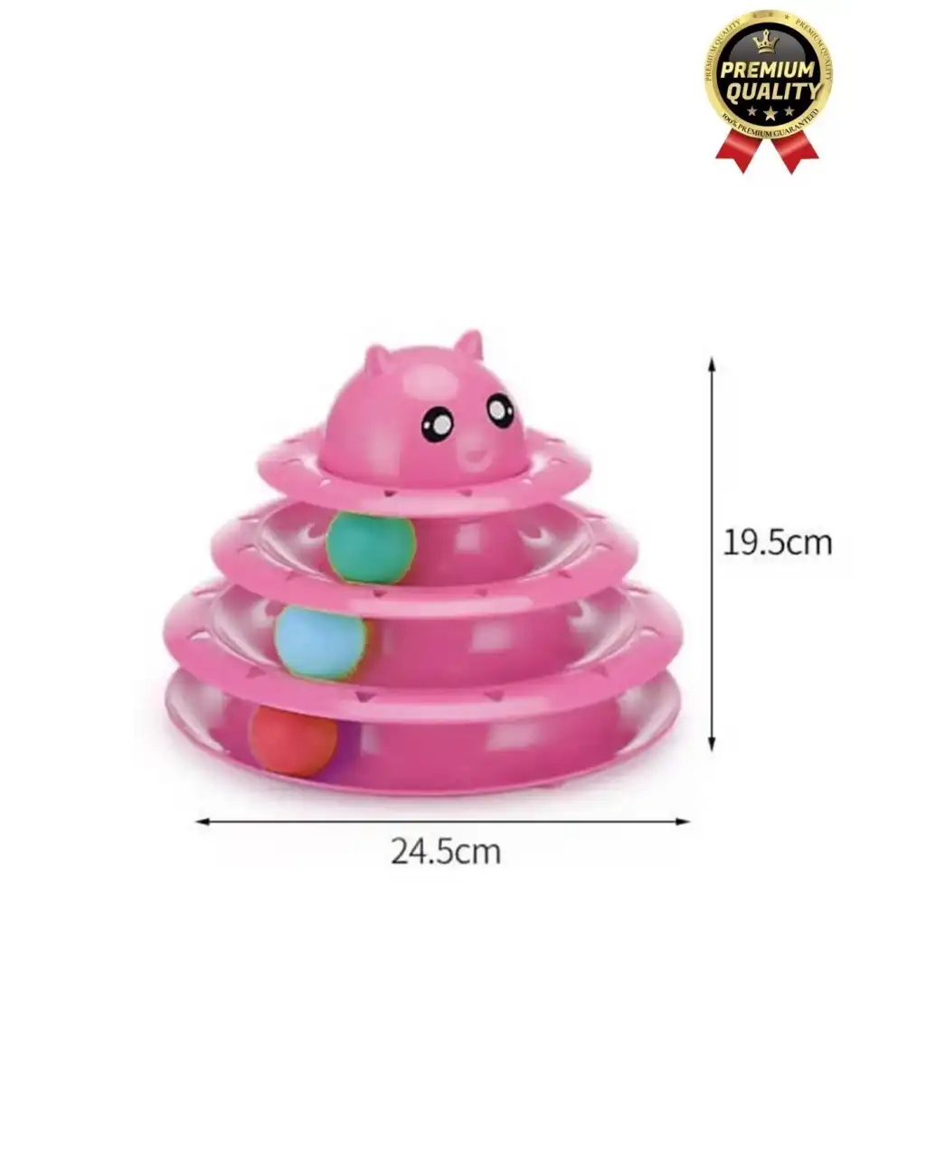 Premium Eğlenceli Renkli Dayanıklı Yuvarlak Kauçuk Pedli 3 Katlı Kedi Oyuncağı Top Döndürme Kulesi