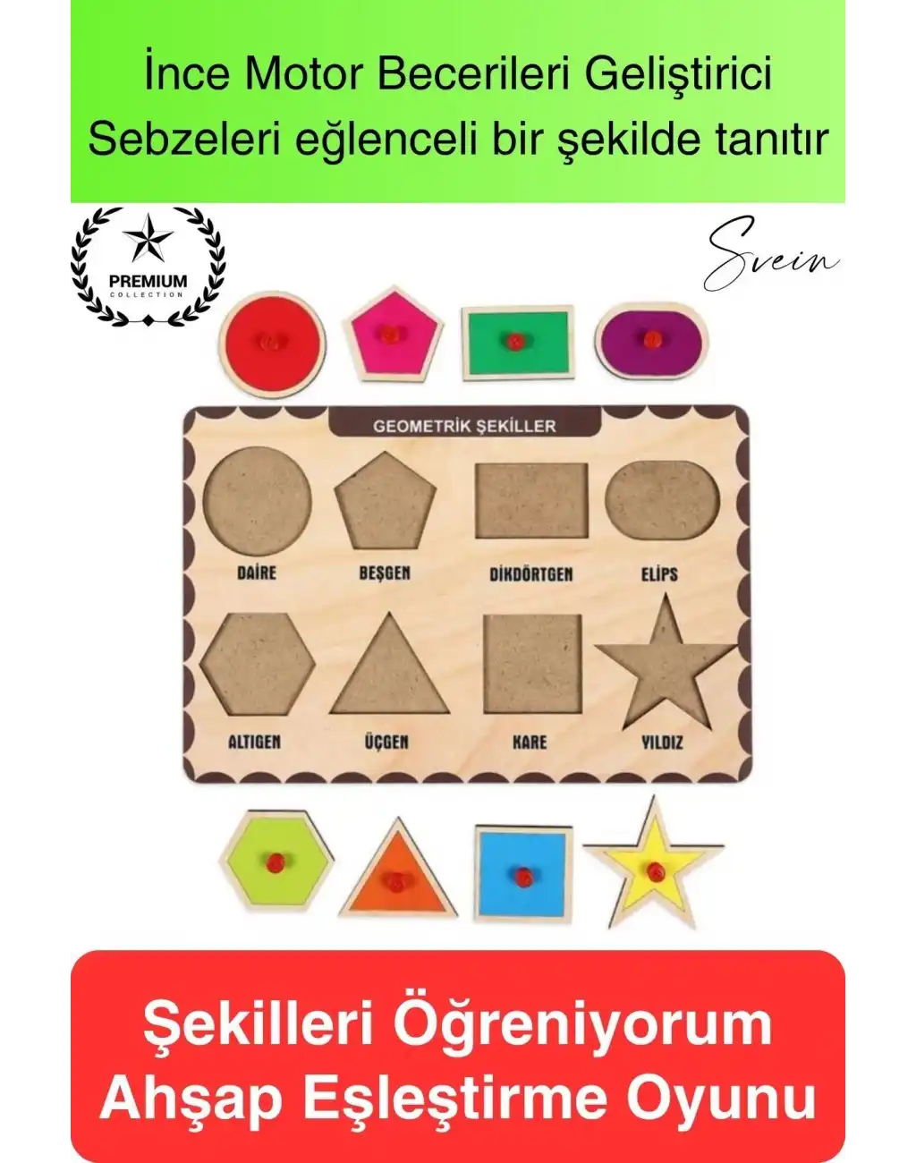 Premium Geometrik Şekiller Ahşap Bul Tak Puzzle Eğitici Oyuncak Tutmalı Motor Becerisi Gelişim