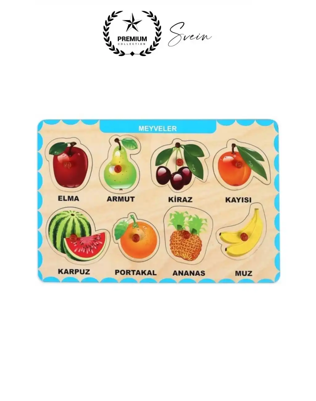 Premium Meyveler Ahşap Bul Tak Puzzle Eğitici Oyuncak Tutmalı Elma Armut Motor Becerisi Gelişim