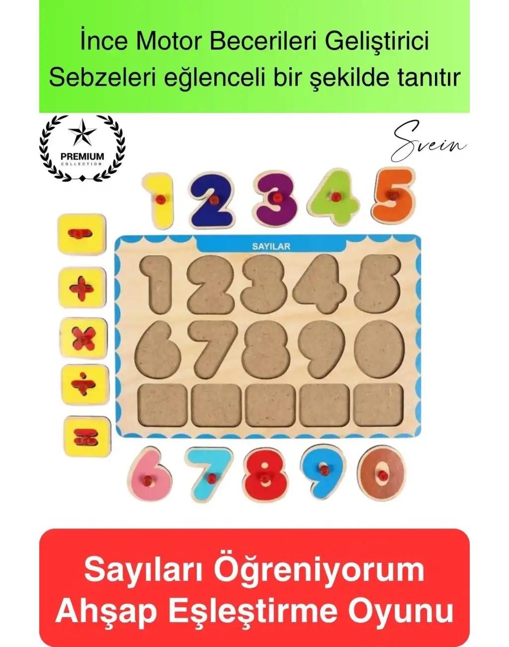 Premium Sayılar Ahşap Bul Tak Puzzle Eğitici Oyuncak Zeka Geliştirici Tutmalı Motor Becerisi Gelişim