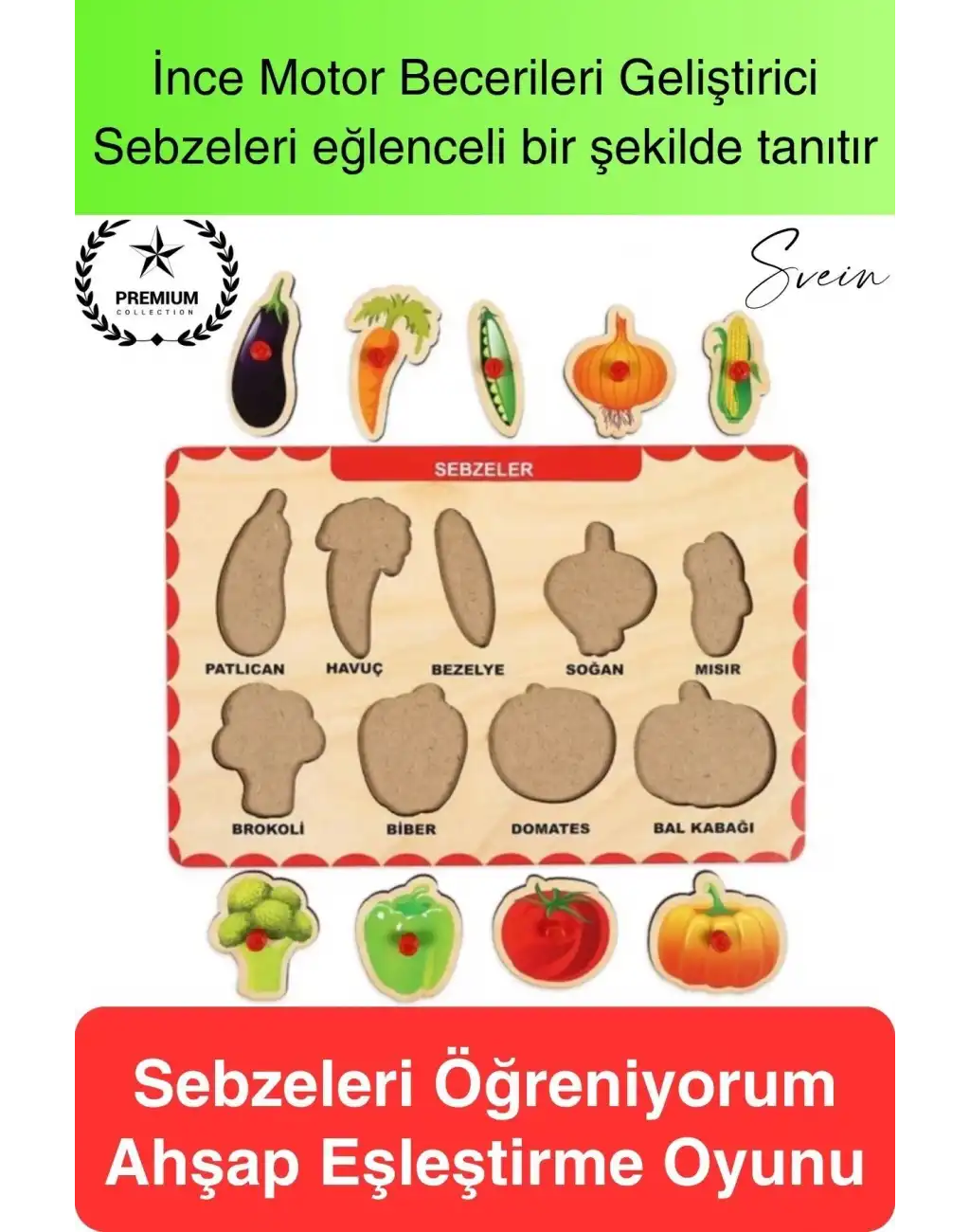 Premium Sebzeler Ahşap Bul Tak Puzzle Eğitici Oyuncak Havuç Patates Soğan Motor Becerisi Gelişim