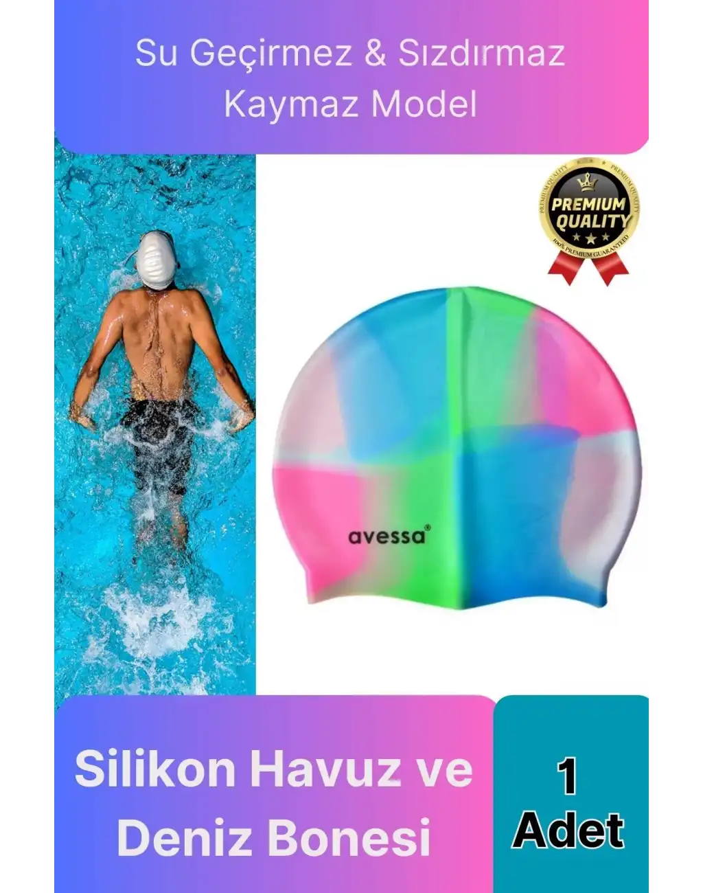 Premium Su Geçirmez Sızdırmaz Kaymaz Elastik Yüzme Şapkası Kaliteli Silikon Deniz Havuz Yüzme Bonesi