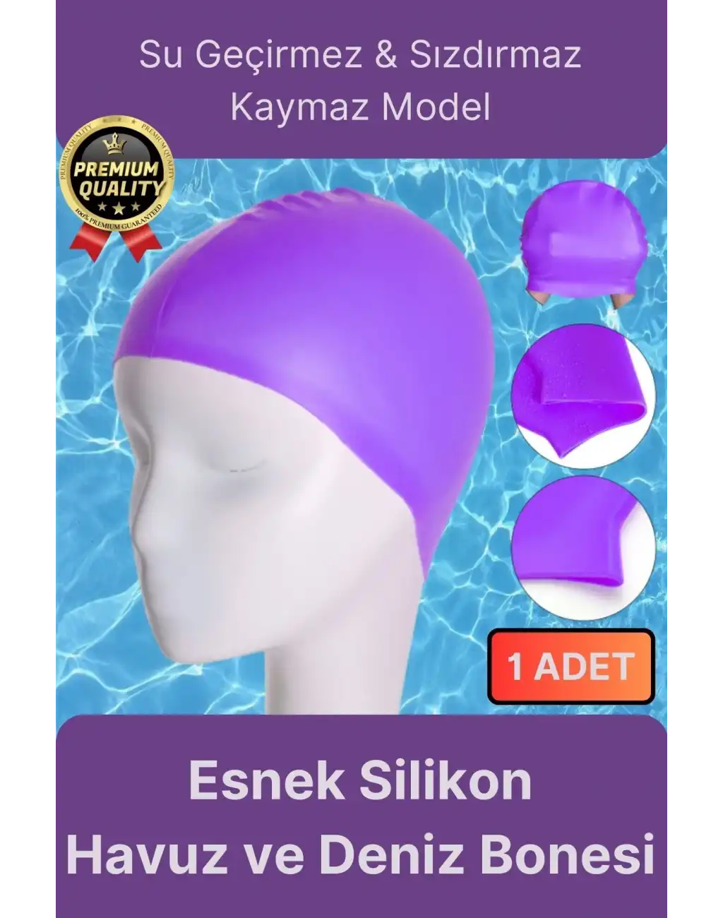 Premium Su Geçirmez Sızdırmaz Kaymaz Elastik Yüzme Şapkası Kaliteli Silikon Deniz Havuz Yüzme Bonesi