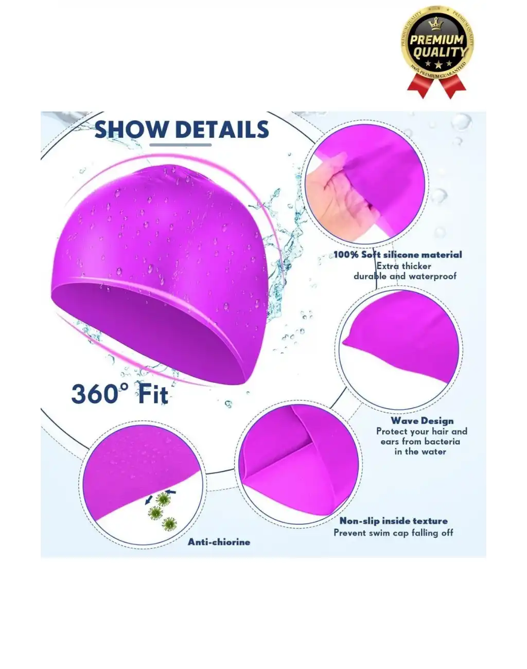 Premium Su Geçirmez Sızdırmaz Kaymaz Elastik Yüzme Şapkası Kaliteli Silikon Deniz Havuz Yüzme Bonesi