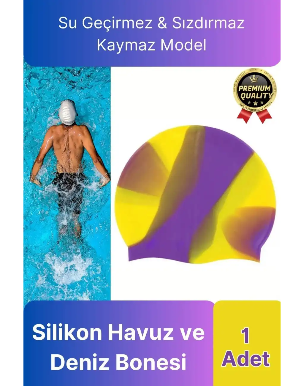 Premium Su Geçirmez Sızdırmaz Kaymaz Elastik Yüzme Şapkası Kaliteli Silikon Deniz Havuz Yüzme Bonesi